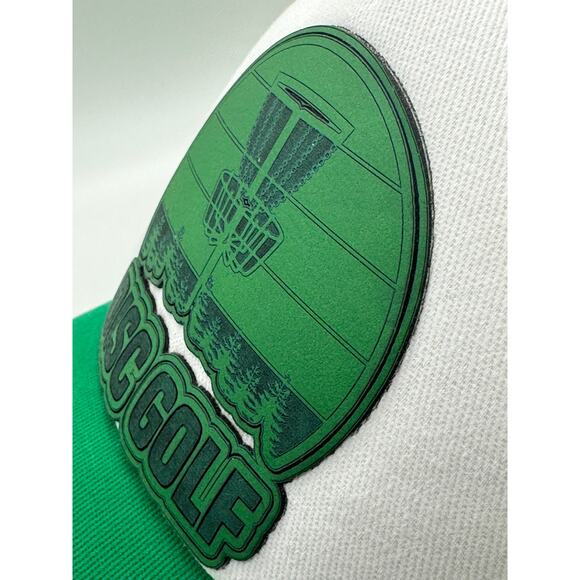 Disc Golf Leather Patch Hat Custom Trucker Hat Engraved Basket Wht/Kelly Green - Picture 4 of 8
